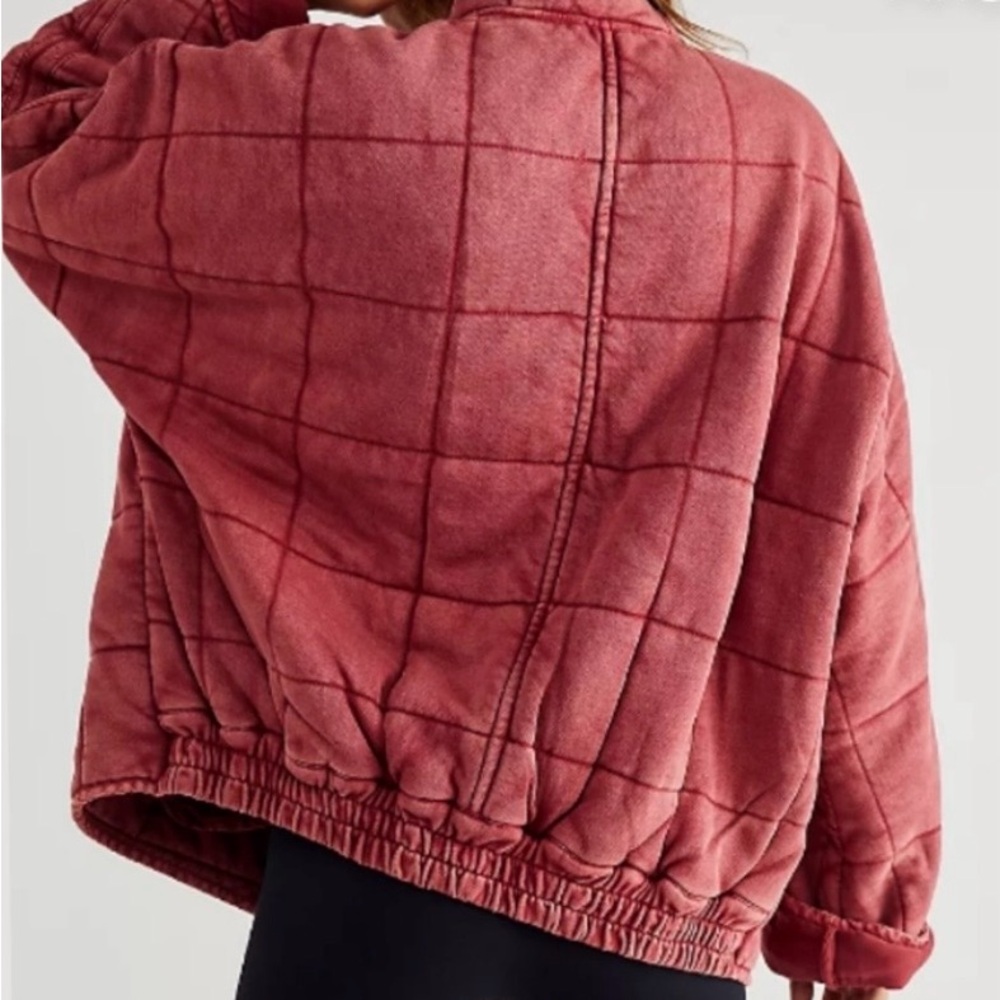 Free People Quilted Dolman Jacket in Cherry Juice Faded Red EUC - Picture 2 of 2